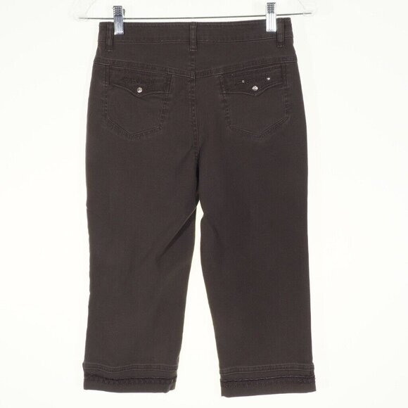 Women Size Small 28 Pants Capri  28 x 17 Brown Stretch Embroider Stud Boyfriend - Picture 1 of 8